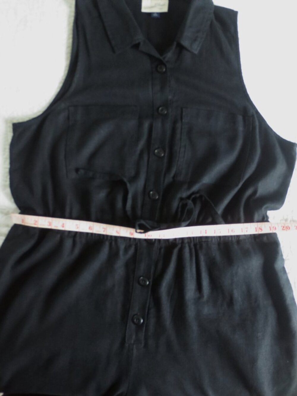Plus Size Linen Blend Black Wide-leg Cropped Jumpsuit - Picture 8 of 11